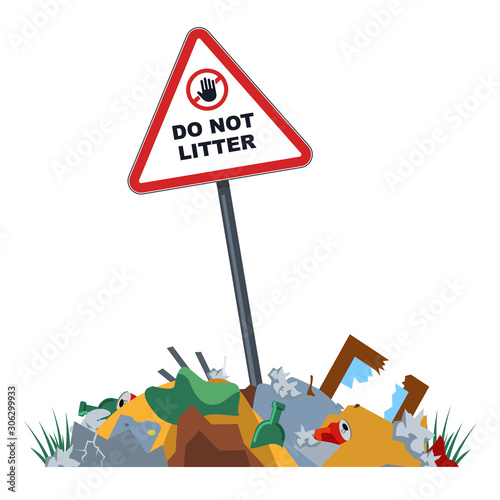 unauthorized landfills in the forbidden zone. environmental pollution. city dumps in forbidden places. flat vector illustration.