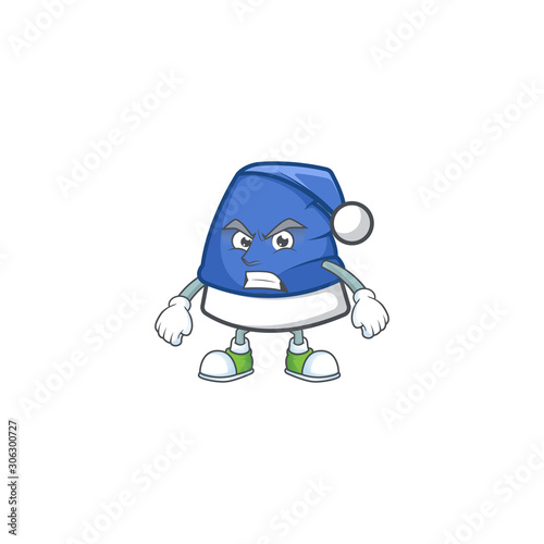 Blue christmas hat cartoon character style with angry face