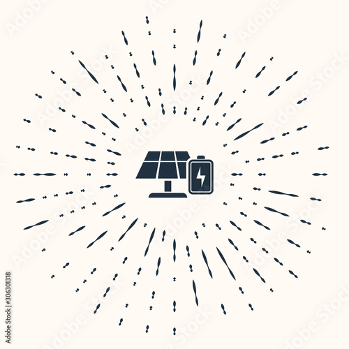 Grey Solar energy panel and battery icon isolated on beige background. Abstract circle random dots. Vector Illustration