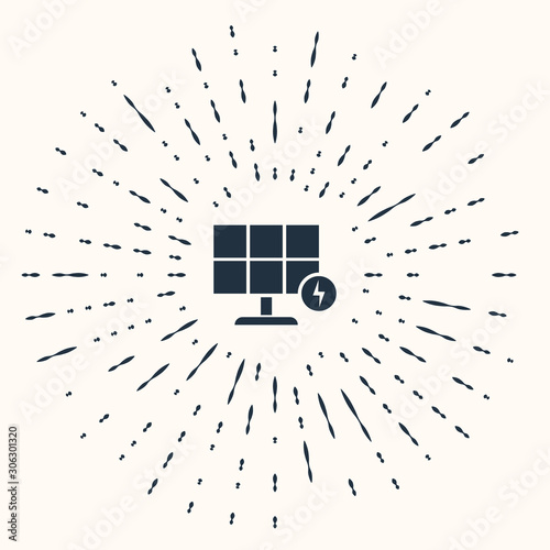 Grey Solar energy panel icon isolated on beige background. Abstract circle random dots. Vector Illustration