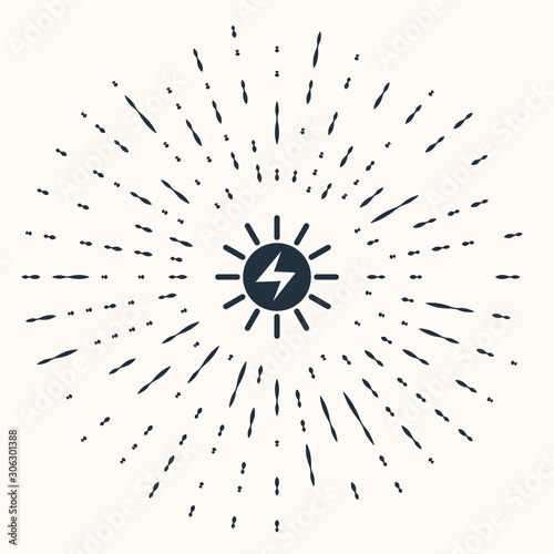 Grey Solar energy panel icon isolated on beige background. Abstract circle random dots. Vector Illustration