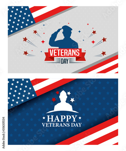 set of poster veterans day with decoration vector illustration design
