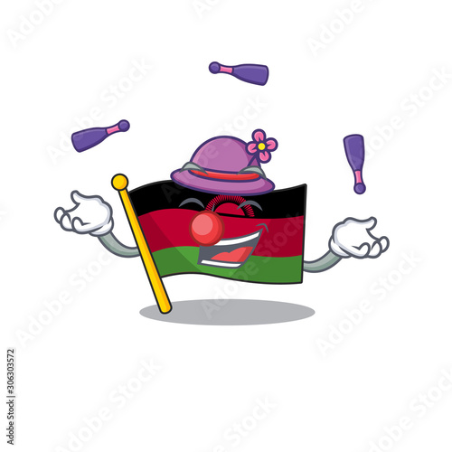 Super cool Juggling flag malawi mascot cartoon style