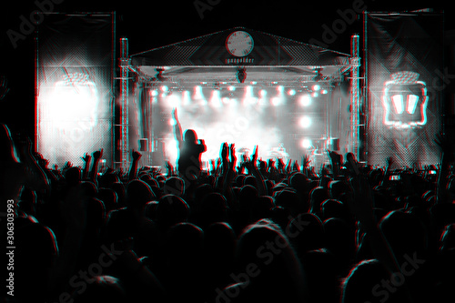 crowd of fans at a musical concert of a popular rock artist