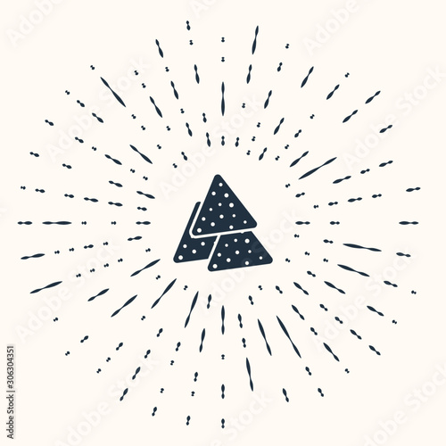 Grey Nachos icon isolated on beige background. Tortilla chips or nachos tortillas. Traditional mexican fast food. Abstract circle random dots. Vector Illustration
