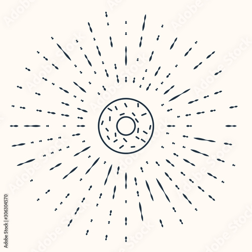 Grey Donut with sweet glaze icon isolated on beige background. Abstract circle random dots. Vector Illustration
