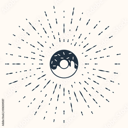 Grey Donut with sweet glaze icon isolated on beige background. Abstract circle random dots. Vector Illustration