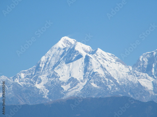 Trishul and Nandadevi two famous peak of Himalayan range from Munsiari India.