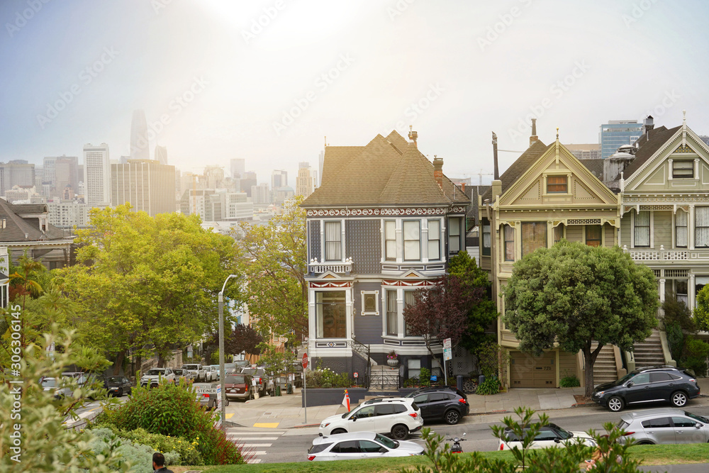 The Painted Ladies, San Francisco, California, USA, August 18, 2019 The Painted Ladies, San Francisco, California, USA, August 18, 2019