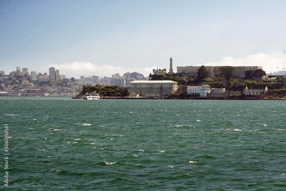 View of Alcatraz Island from Ferry boat, San Francisco Bay
