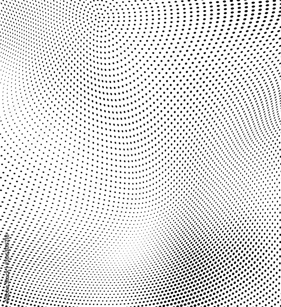 Abstract halftone texture in the form of a wave. Monochrome art background of black dots on white. Vector chaotic pattern. Template for printing and design of business cards, labels, posters Abstract halftone texture in the form of a wave. Monochrome art background of black dots on white. Vector chaotic pattern. Template for printing and design of business cards, labels, posters