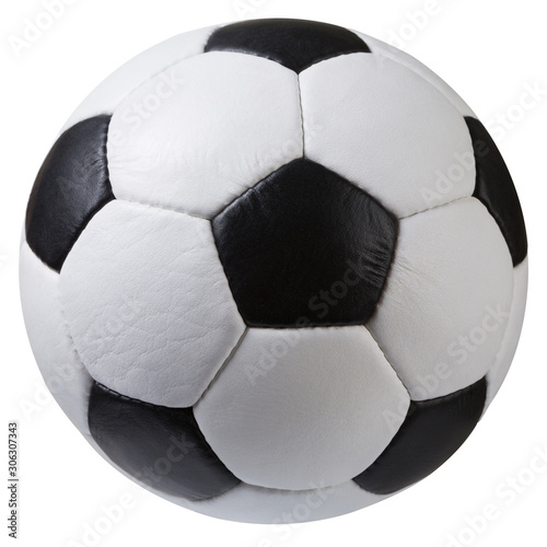 Fényképezés white with black soccer ball on a white background, classic design