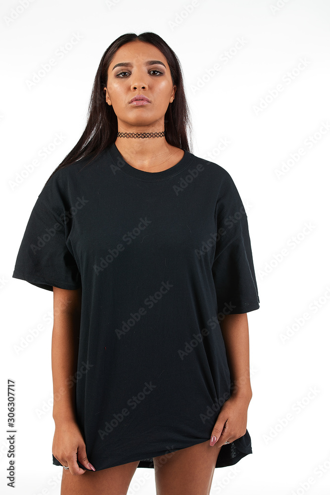 Fototapeta premium Blank t-shirt mock-up - Cool streetwear fashion girl ready for your design