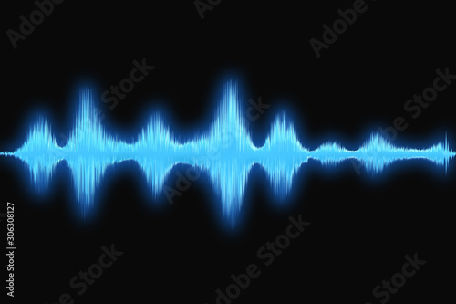 Blue sound wave effect, many period of frequency in one loop, blue aura of the wave on black background