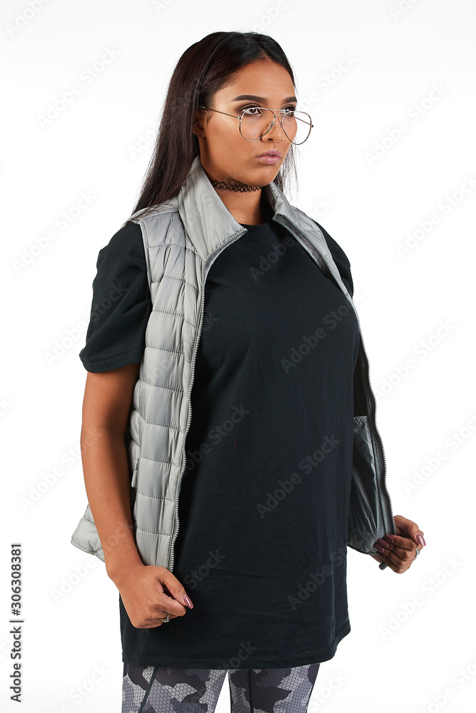 Blank t-shirt mock-up - Cool streetwear fashion girl ready for your design Blank t-shirt mock-up - Cool streetwear fashion girl ready for your design