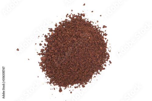 Coffee powder isolated on white background top view.