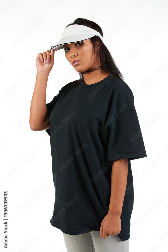 Blank t-shirt mock-up - Cool streetwear fashion girl ready for your design Blank t-shirt mock-up - Cool streetwear fashion girl ready for your design