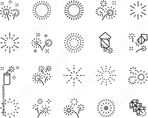 set of firework icons, celebration, party, happy new year