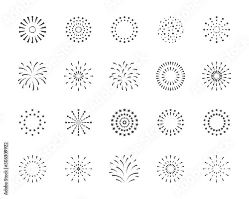 set of firework icons, celebration, party, happy new year