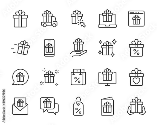 gift; icon; set; love; celebration; box; give; date; web; bag; bow; delivery; discount; promotion; present; wedding; offer; card; christmas; coupon; surprise; pack; package; shopping; sale; line; vale