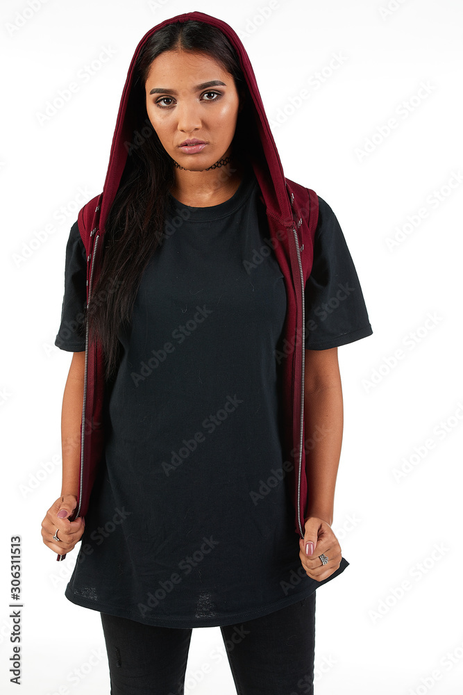 Blank t-shirt mock-up - Cool streetwear fashion girl ready for your design Blank t-shirt mock-up - Cool streetwear fashion girl ready for your design