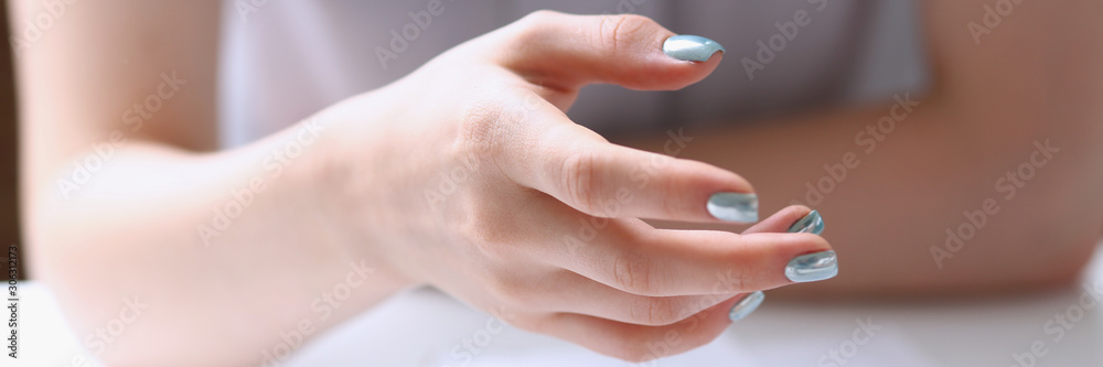 Businesswoman offer hand to shake as hello Businesswoman offer hand to shake as hello