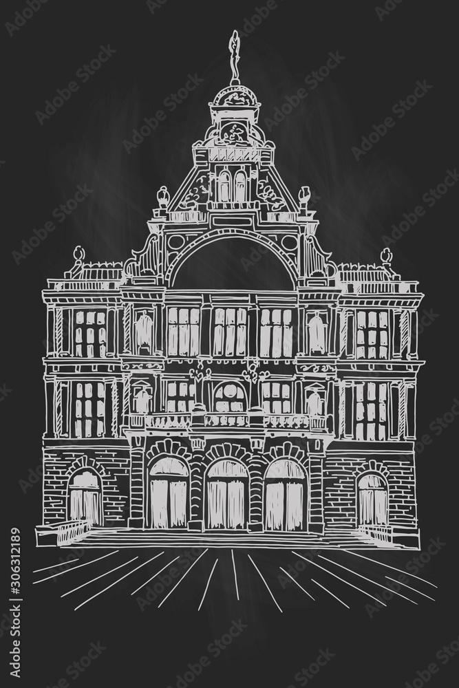 Obraz premium Vector sketch of theater in Ghent, Belgium
