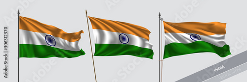 Set of India waving flag on isolated background vector illustration