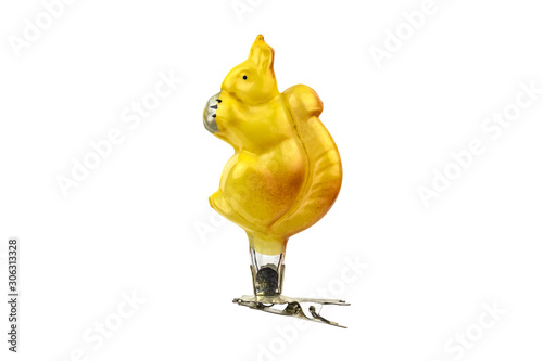Vintage soviet christmas toy squirrel with nut / glass decoration for the holiday Christmas and New Year