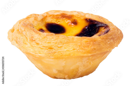 Closeup portuguese custard tarts / egg tart on white background