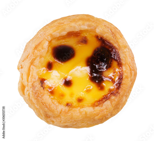 Closeup portuguese custard tarts / egg tart on white background