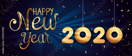 poster of happy new year 2020 vector illustration design