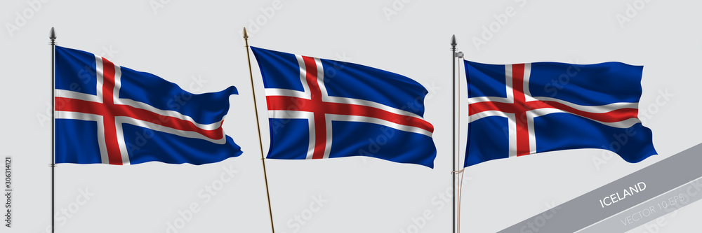 Set of Iceland waving flag on isolated background vector illustration