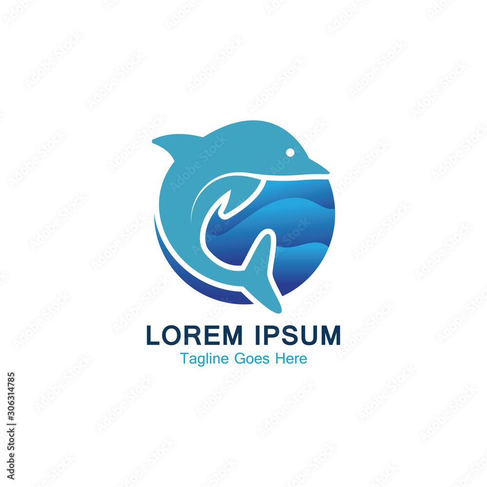 Obraz premium Dolphin smart fish jump logo in the sea template design icon