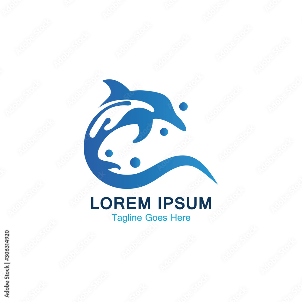 Fototapeta premium Dolphin smart fish jump logo in the sea template design icon