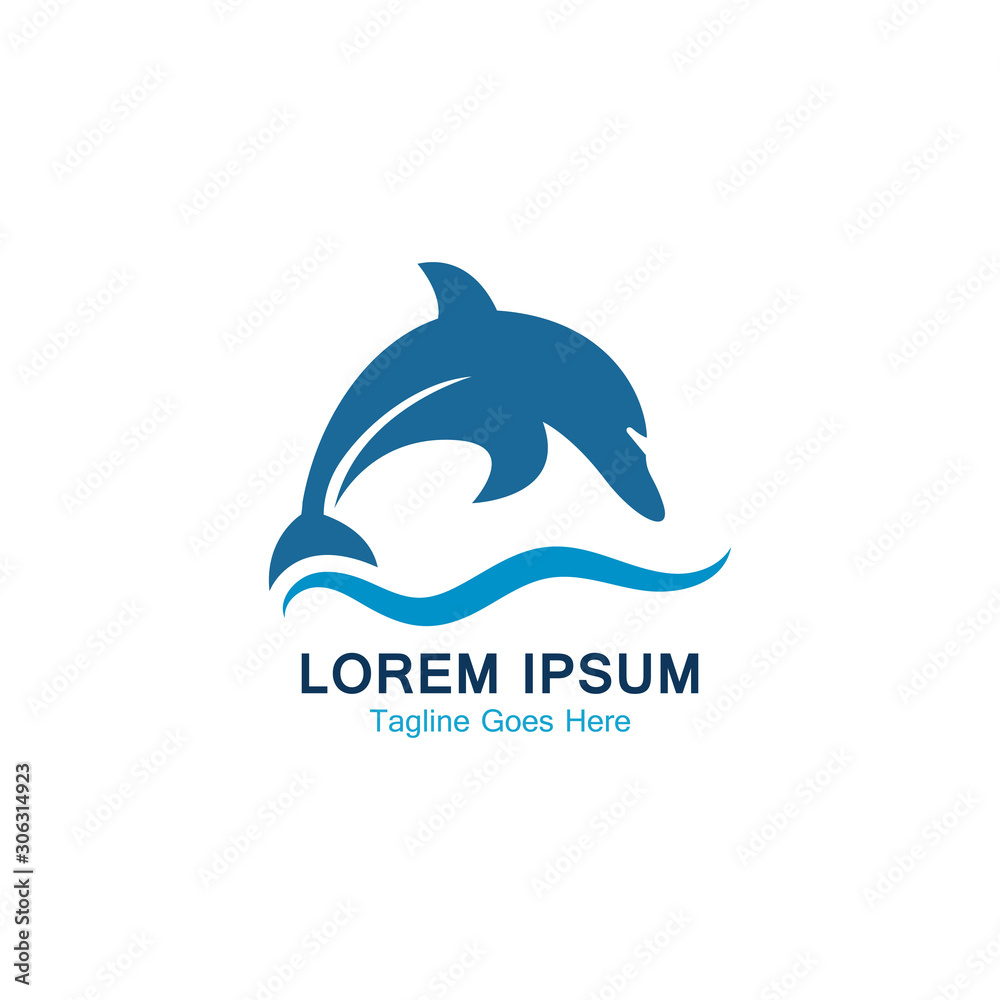 Dolphin smart fish jump logo in the sea template design icon Dolphin smart fish jump logo in the sea template design icon