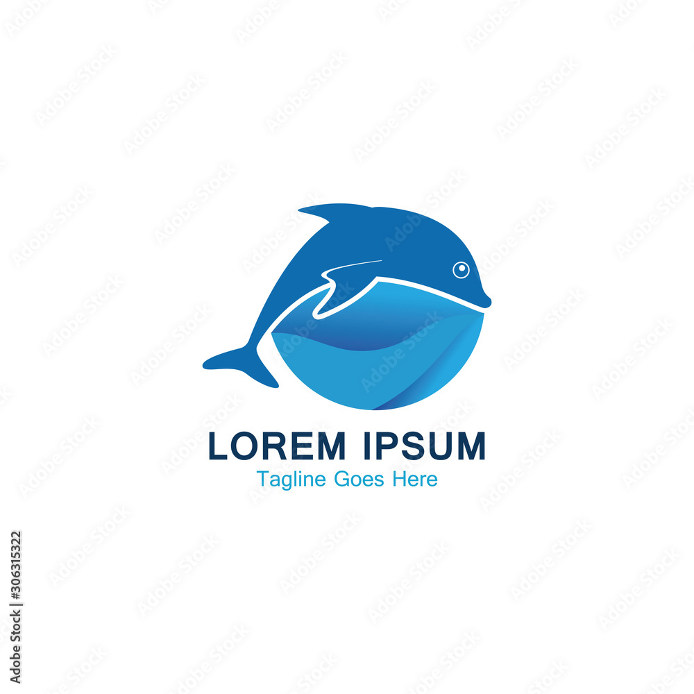 Dolphin smart fish jump logo in the sea template design icon Dolphin smart fish jump logo in the sea template design icon