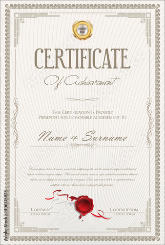 Certificate or diploma retro vintage design 