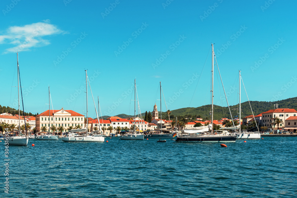 Harbor of Vela Luka town on the island of Korcula, Croatia