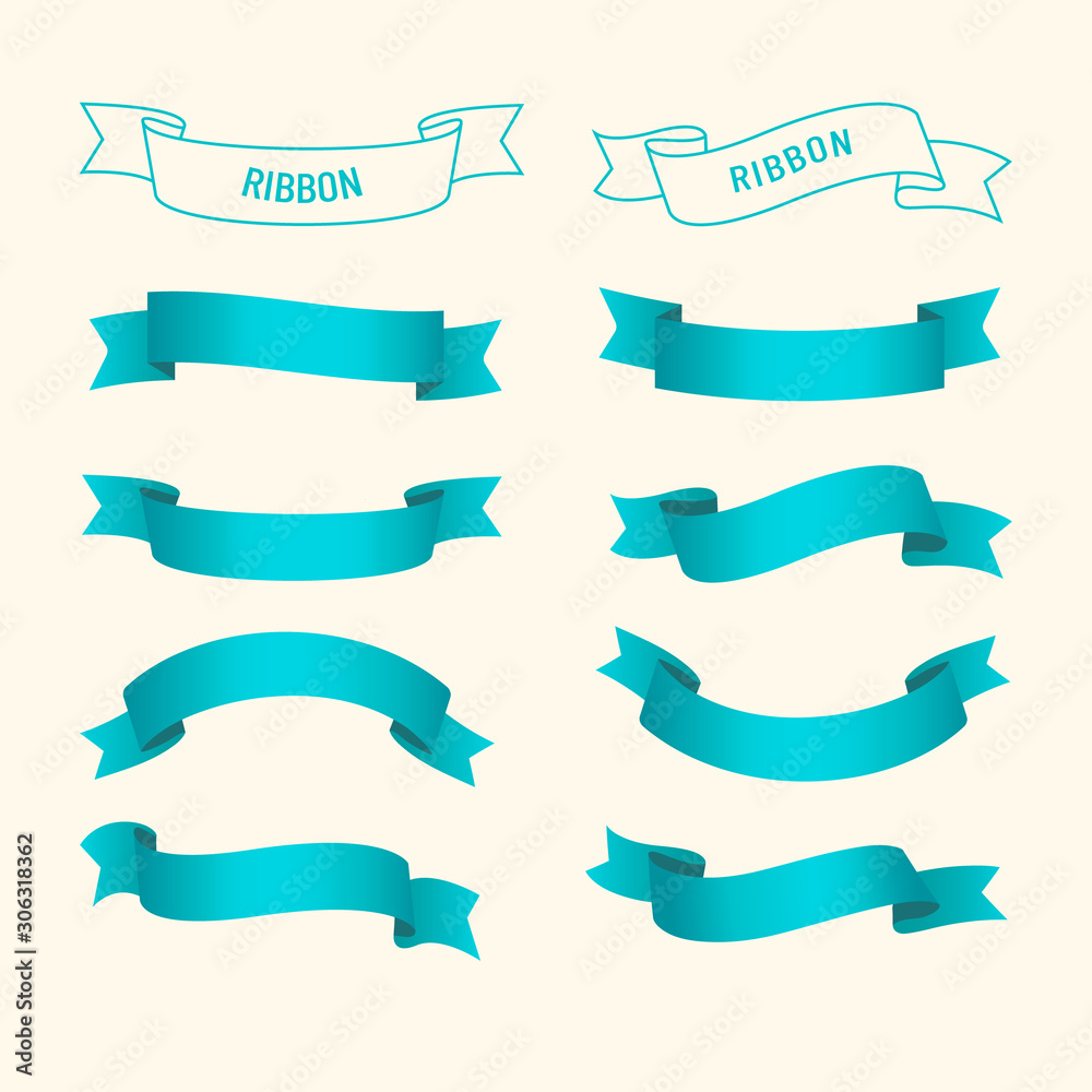 Set of blue ribbon with gradient.Banner vector design.