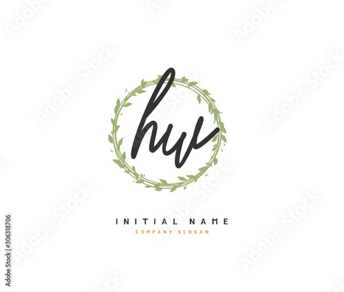 H W HW Beauty vector initial logo, handwriting logo of initial signature, wedding, fashion, jewerly, boutique, floral and botanical with creative template for any company or business.