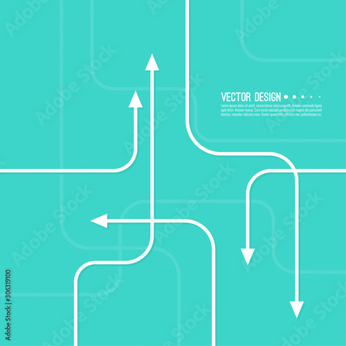 Vector abstract background with various curved direction arrows. The concept of the path of movement.