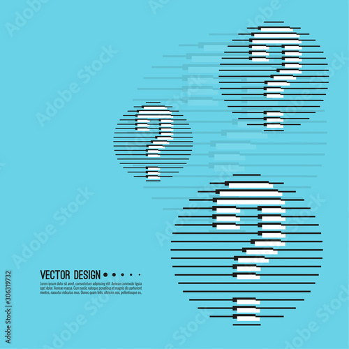 Question mark icon made of horizontal lines. Help symbol. FAQ sign on blue background. vector. minimal. Quiz symbol.