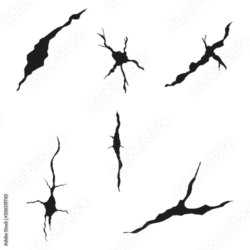 Crack on the surface of the earth, fracture texture. The rupture vector isolate on white background.