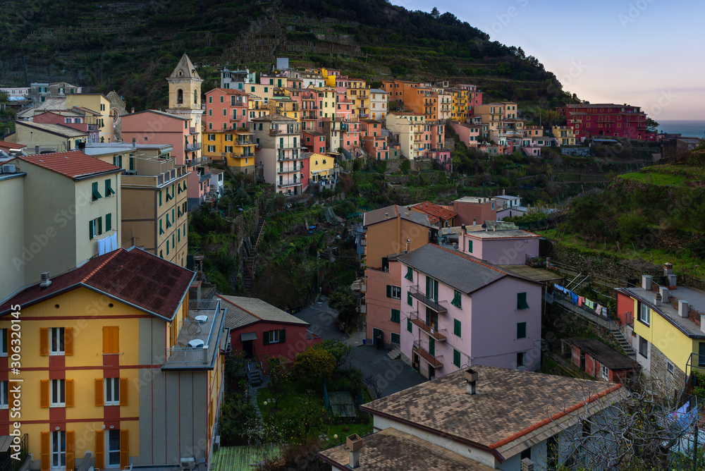 Manarola village at sunrise, Cinque Terre, Italy