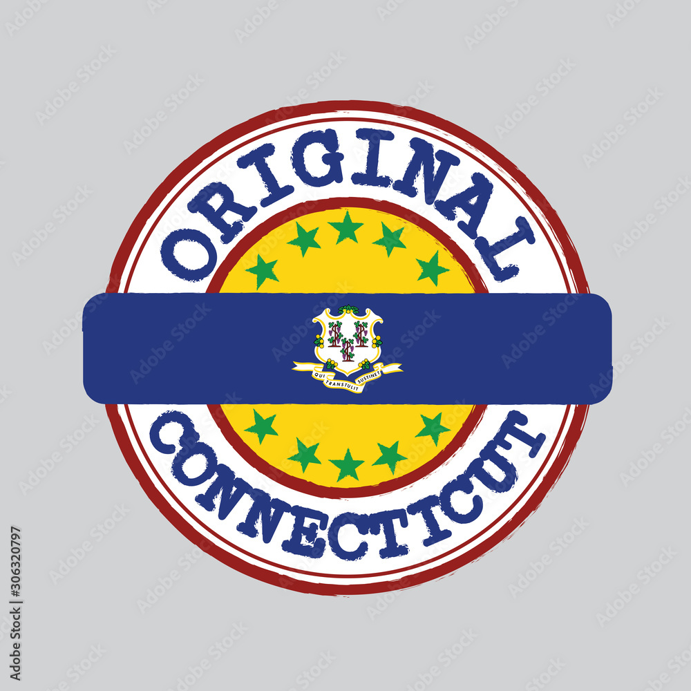 Vector Stamp of Original logo and Tying in the middle with Connecticut flag, text Vector Stamp of Original logo and Tying in the middle with Connecticut flag, text