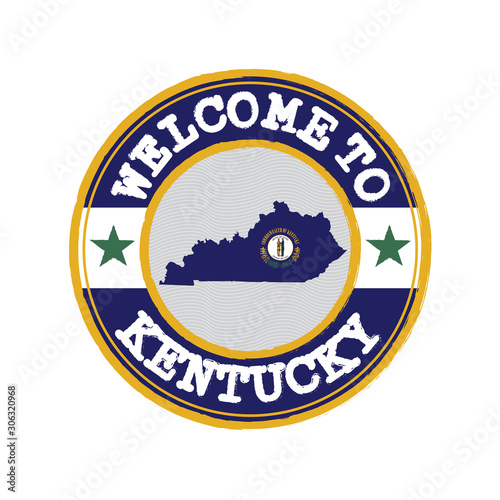 Vector stamp of welcome to Kentucky with map outline of the states in center. the states of America.