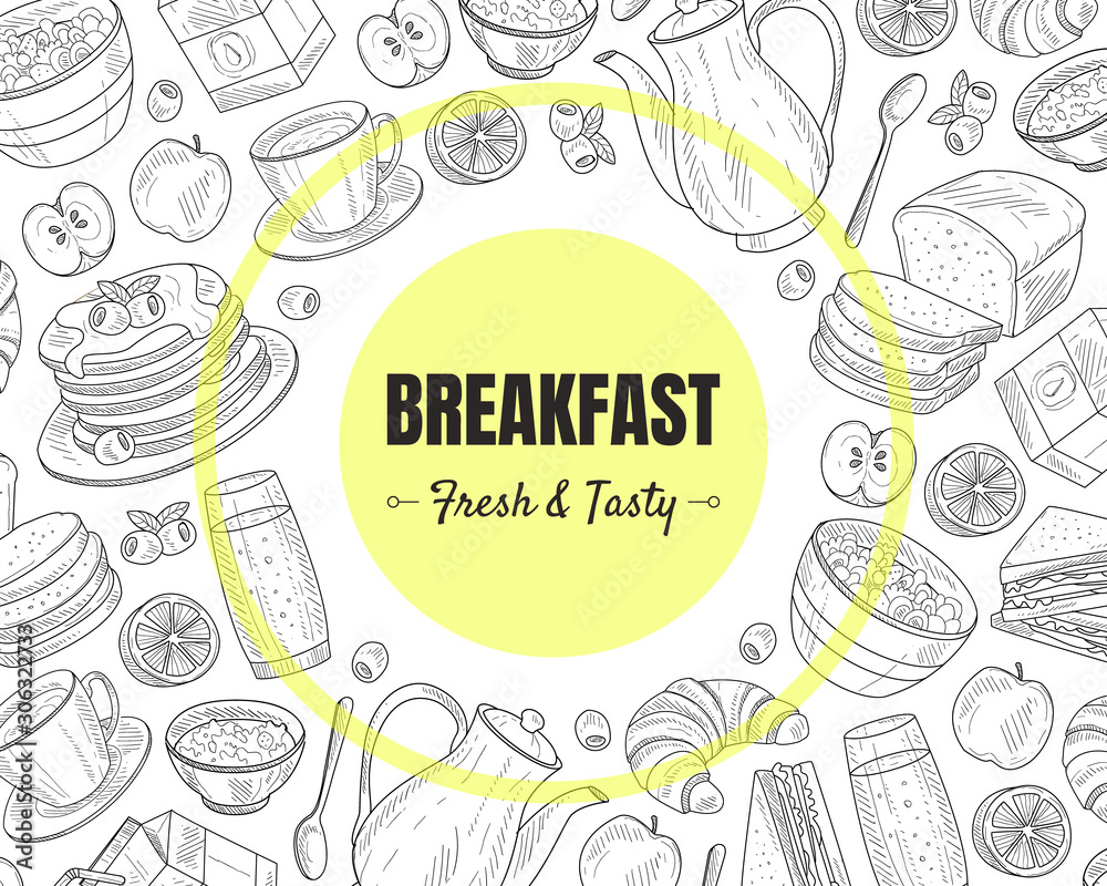 Breakfast and Brunches Top View Vector Frame Design.