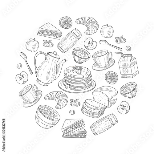 Fresh and Healthy Breakfast Circle Decorative Vector Element