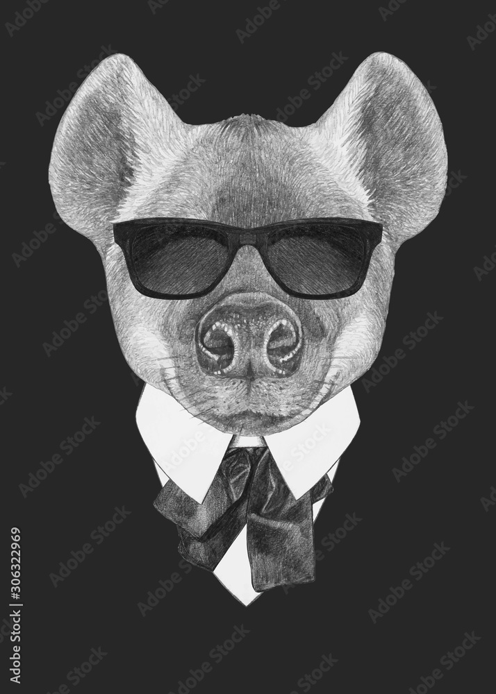 Portrait of Hyena in suit. Hand-drawn illustration. Portrait of Hyena in suit. Hand-drawn illustration.